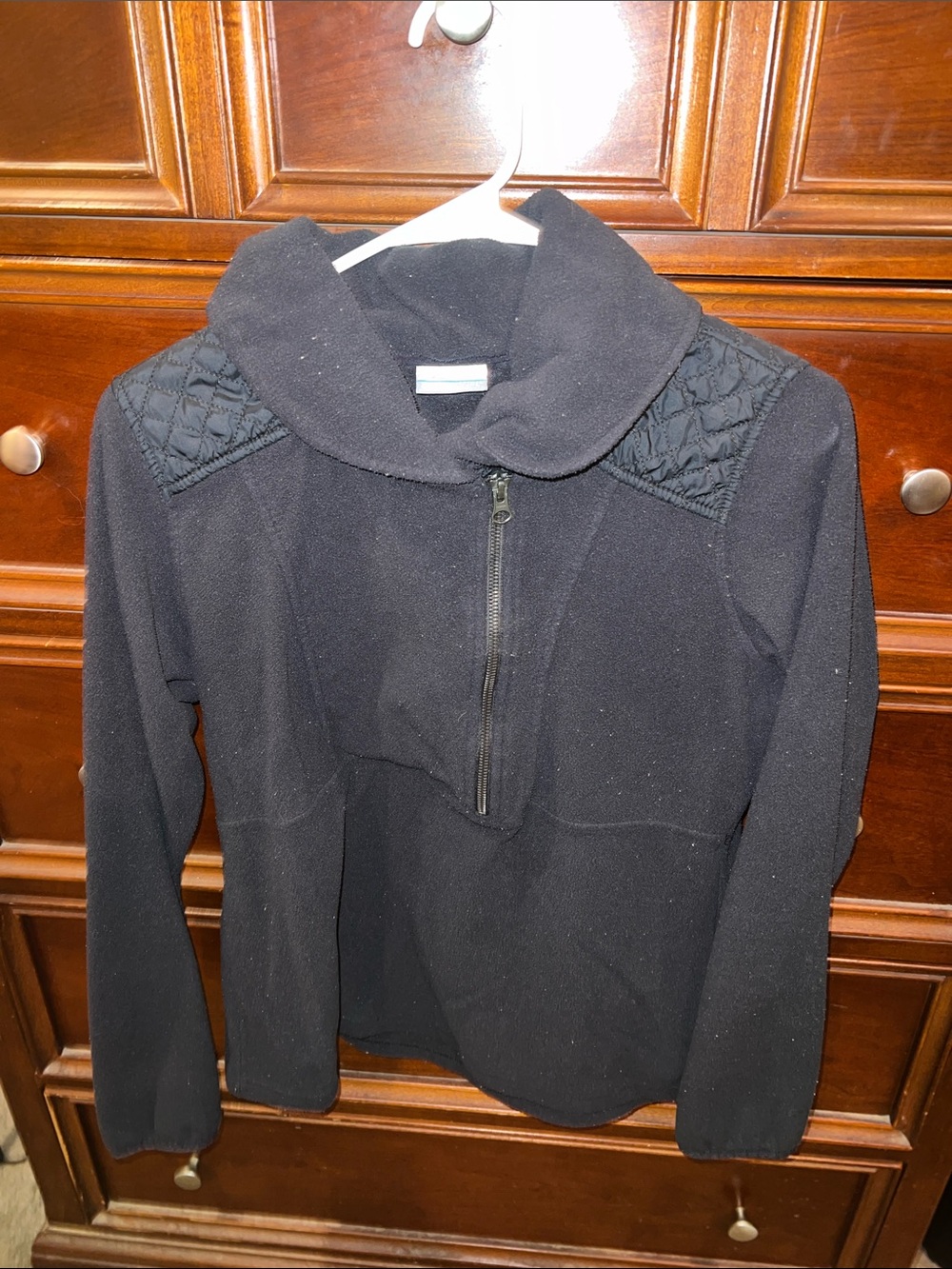 Cozy Black Quilted-Shoulder Half-Zip Turtleneck Sweater